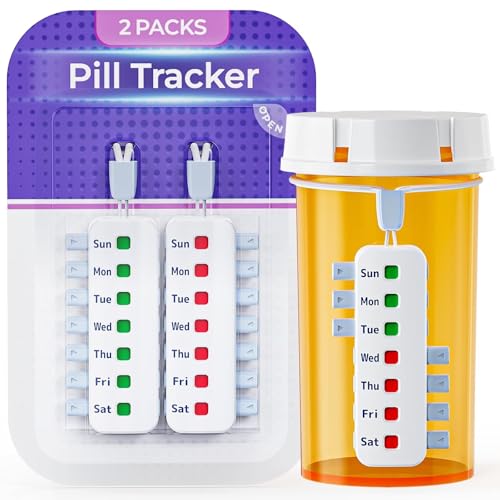 FEATY Pill Reminder for Meds Bottles, Arthritis-Friendly Pill Tracker with Anti-Slide Design, Reusable Medication Tracker for Pet Meds Without Filling, Compact Medication Reminder, 2 Packs