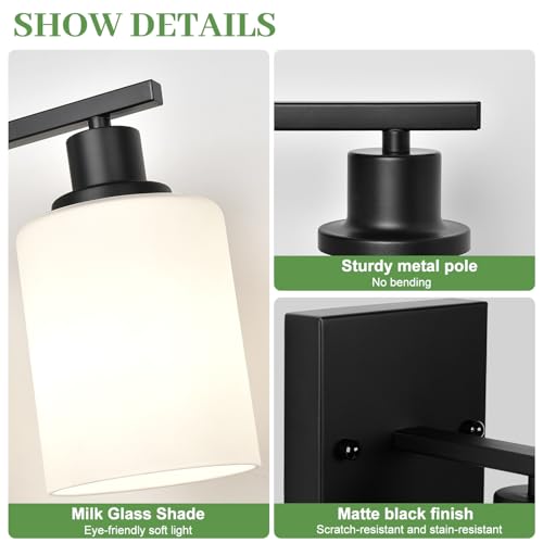 Image of MOKATNG Set of 2 Wall Sconces for Bathroom,Black Modern Vanity Lights with White Glass Shade,Bathroom Wall Lamp for Mirror Kitchen Living Room Hallway Cabinet Porch