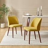 HULALA HOME Upholstered Dining Chairs Set of 2, Modern Ergonomic Dining Room Chairs with Solid Wood Legs, Cute Armless Side Guest Chairs for Living Room Home Kitchen Restaurant, Mustard