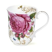 Dunoon fine bone China beker mug Braemar LAGUNA Flamingo flowers blue