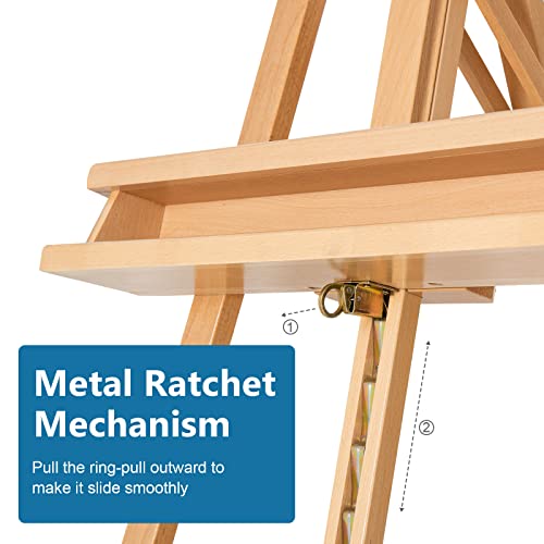 Somime Large A-Frame Basic Studio Easel - Adjustable Solid Beech Wood Artist Easel With Brush Storage Tray, Floor Wooden Easel Stand For Painting Canvas, Natural #TOP2