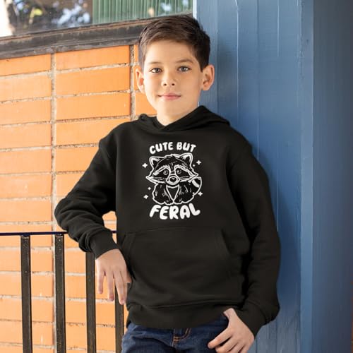 Cute But Feral Kids' Hoodie - Animal Graphic Hooded Sweatshirt - Meme Raccoon Hoodie for Kids 5