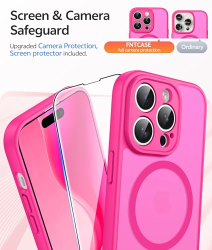 Image of FNTCASE for iPhone 14 Pro Max Case: [Compatible with Magsafe] Translucent Matte Cases with [Full Camera Protection] [Screen Protector] Military Grade Shockproof Protective Phone Cover - Hot Pink