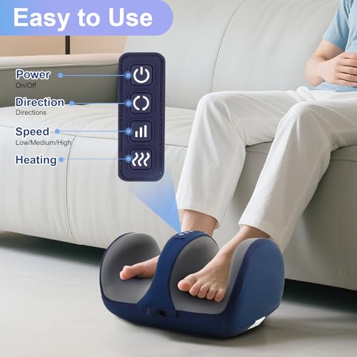 Image of Foot Massager with Heat, Electric Foot and Calf Massager with Roller, Deep Tissue Massage for Plantar Fasciitis, Neuropathy & Pain Relief, Gifts for Women & Men(Blue)