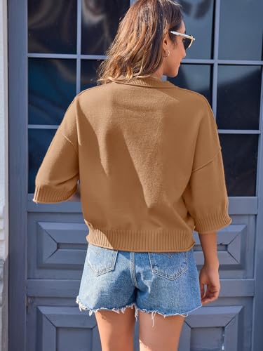 Image of Women's Short Sleeve Cropped Sweaters 2025 Summer Oversized Loose Fit Drop Shoulder Casual Sweater Tops