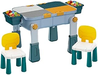 Multifunctional kids table with 2 chairs, wheeled luggage, Compatible With Large Building Blocks. (Surfie Green), 60 x 46 x 46 cm (FLBSD52-1)