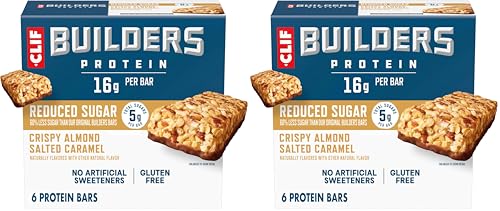 CLIF BUILDERS Protein Bars - Crispy Almond Salted Caramel - Reduced Sugar - Gluten Free - 16g Protein - No Artificial Sweeteners - 1.97 oz. 6 Count (Pack of 2)