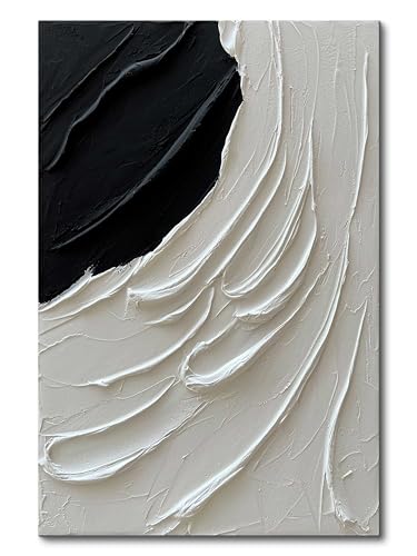 Creespi Large Hand Painted Black and White Thick Textured Wall