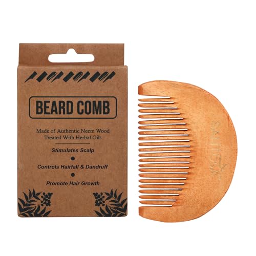 Image of Santosa Kacchi Neem Wooden Comb, Soaked in 14 Herbs & Neem, Coconut and Sesame Oils, for Hair Growth, Detangling, Frizz Control, Hair Shine, Hairfall and Dandruff, All Hair Types (Beard)