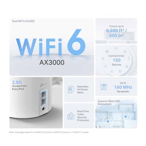TP-Link Deco AX3000 WiFi 6 Mesh System (Deco X50 Pro) – 2023 Release, 3-Pack | Up to 6500 Sq.Ft | 2×2.5G WAN/LAN Ports, Wired Ethernet Backhaul, Ideal for Gigabit+ Internet by TP-Link - Image 3