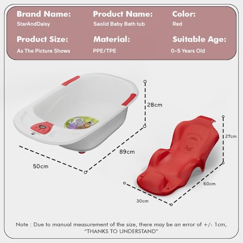 Image of StarAndDaisy Baby Bath tub for 0 to 5 Years with Temperature Sensor /Bath tub for Kids 0-3 Years for Kids with Anti-Slip Legs /Bath tub for Baby with Baby Bather Without Wheel(White-Red)