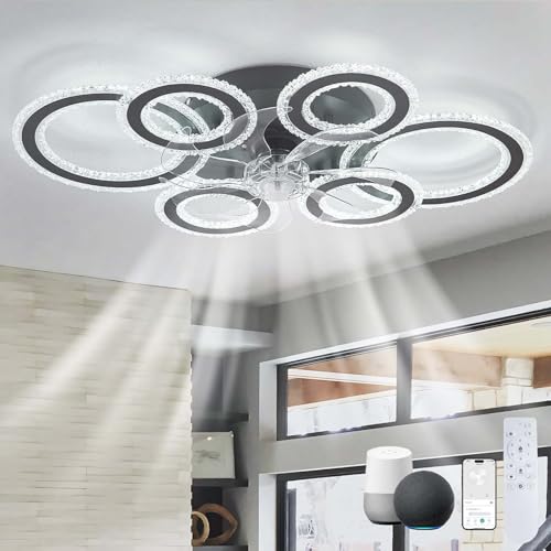 Ventilateur plafond Alexa silencieux DC avec plafonnier LED réversible 6 vitesses pour chambre