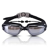 equlup Swimming Goggles, No Leaking Sunshine Protection Swim Racing Glasses High Definition Lenses Eyewear with Adjustable Strap Ear Plugs for Swimming Training
