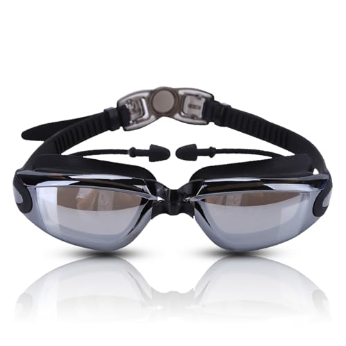 equlup Swimming Goggles, No Leaking Sunshine Protection Swim Racing Glasses High Definition Lenses Eyewear with Adjustable Strap Ear Plugs for Swimming Training