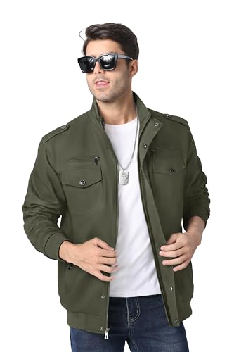 MAGNIVIT Men's Military Lightweight Army Windbreaker Cargo Jacket With Stand Collar, Zip Front, 7 Pockets - Cotton3