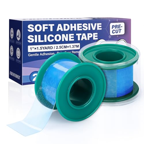 FRESINIDER Silicone Medical Tape – 1" x 1.5 Yard Blue 2 Rolls, Pre-Cut, Waterproof &amp; Repositionable, Pain-Free Removal, Hypoallergenic Adhesive for Sensitive Skin, Wound Care &amp; First Aid Use