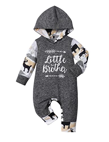 Image of Fommy Baby Boy Clothes, Cute Letter Pattern Print Long Sleeve Hoodie Romper Bodysuits for Baby Outfits