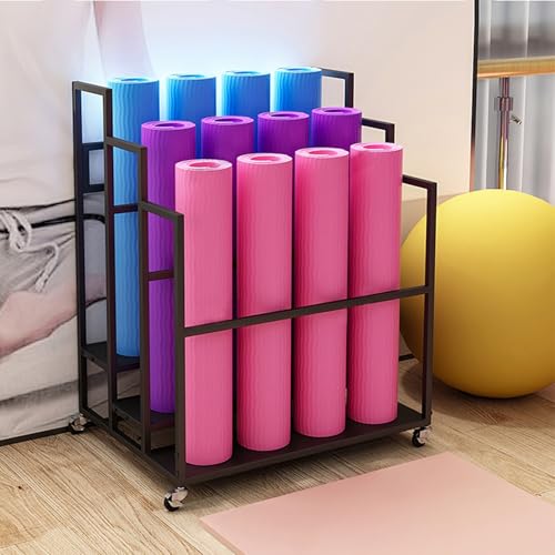 GLETSF Estante De Almacenamiento para Esterillas De Yoga con Ruedas Frenables, Carrito De Almacenamiento Móvil para Equipos De Fitness En Casa, Organizador De Rodillos De Espuma-Black-3 Tier