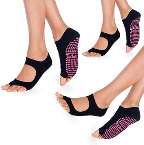 Image of Dazzling Noir Open-Toe Non-Slip Grip Socks for Barre & Yoga - Tucketts Allegro