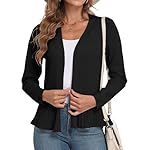 GRECERELLE Women Lightweight Casual Long Sleeves Cropped Cardigan Open Front Peplum Knit Sweater Outwear