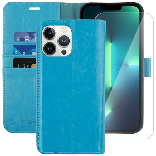 Étui portefeuille iPhone 13 Pro à rabat bleu clair idéal pour voyager