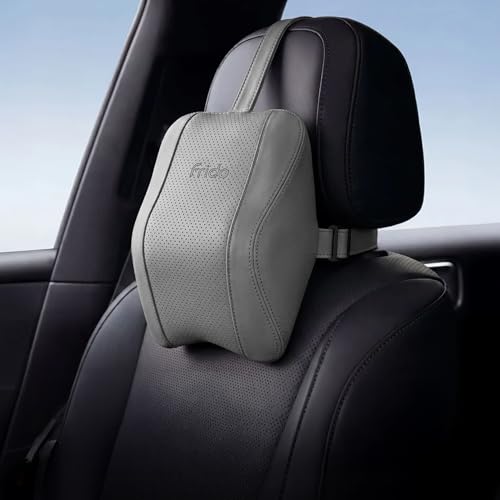 Image of Frido Premium Car Neck Rest Pillow with Ergonomic Memory Foam Headrest Cushion and Luxe Leatherette Cover, Comfortable Neck Support for Driving, Relieves Neck Pain for Long Drives and Travel | Ivory