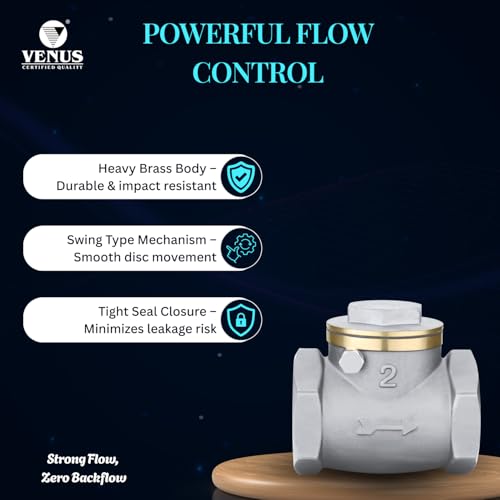 Image of VENUS 1 /2 inch Brass Swing Check Valve | Heavy Duty Non Return Valve | High Pressure Backflow Preventer | Solid Brass Body | Leak Proof Threaded Connection | Durable Industrial Grade Valves
