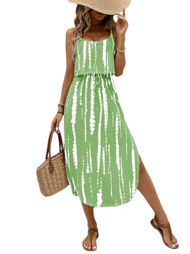 Image of RoseSeek Women's Spaghetti Strap Tie Dye Cami Sun Dress Beach Midi Summer Dresses Resort Wear Vacation Outfits