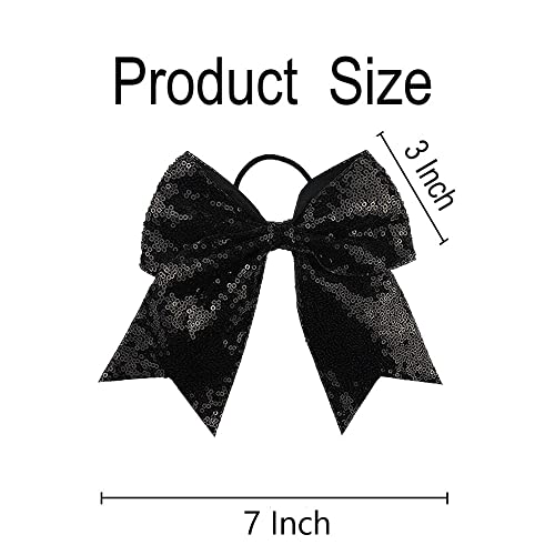 Sequin Black Cheer Bow, 2 Pcs 7 Inch Large Sequins Cheer Hair Bows Ponytail Holder Elastic Band Handmade For Cheerleaders Teen Girls College Sports (Sequin Black) #TOP1