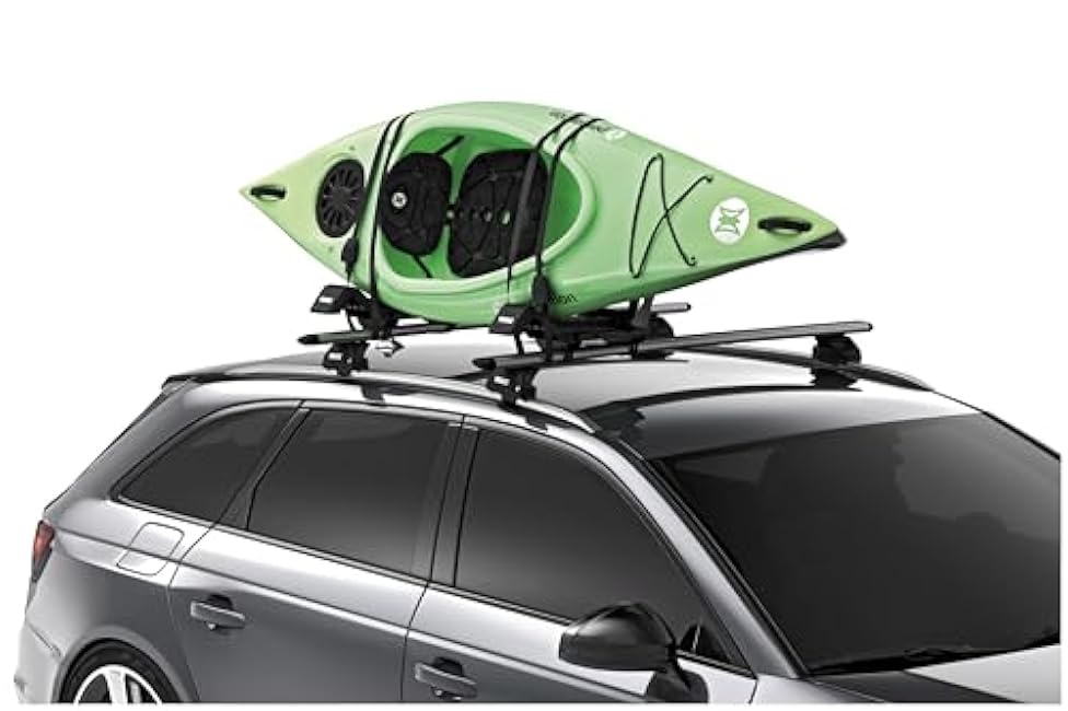 Thule Hull-a-Port XTR - Kayak j-style roof rack - Carry up to 2 kayaks - Folds flat - Pre-assembled - Locks to roof rack - Universal mounting up to 80.5mm wide load bars