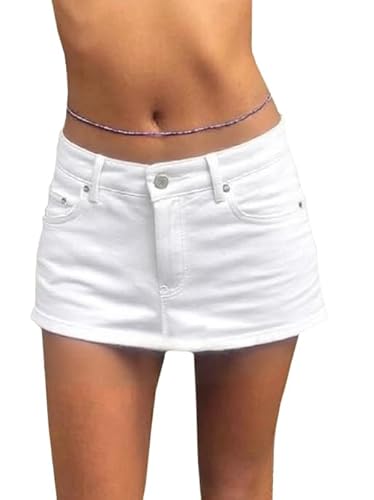 White Jean Skirts for Women Sexy Mid Waist Sexy Basic Mini Dress 2025 Trendy Y2k Clothes Denim Skirt