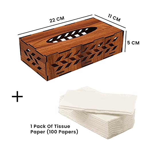 Image of KBR Wooden Tissue Paper Box | Decorative and Stylish Wooden Tissue Holder Stand for Car, Home, Office Desk, Resturant and Cafeteria (Rectangle)