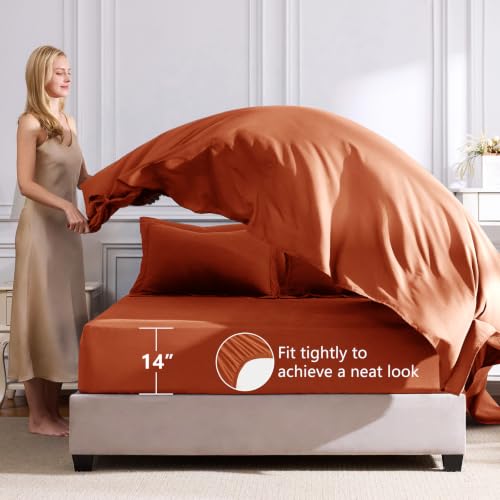 Image of CozyLux King Size Comforter Set Burnt Orange - 7 Pieces Bed in a Bag King, Luxury Soft Bed Set for All Seasons, Bedding Set with Down Alternative Comforter, Sheets, Pillowcases & Shams, Terracotta