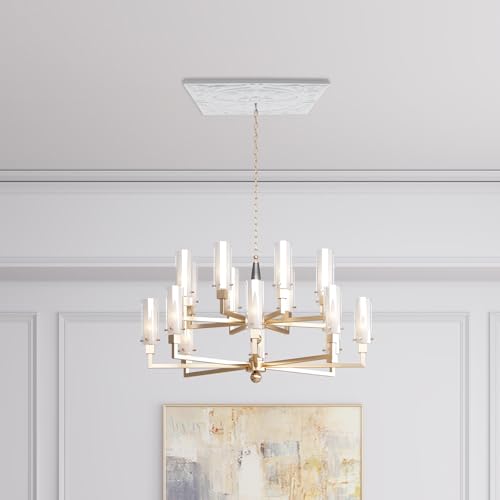 Wealrit Square PU Ceiling Medallion Ceiling Fan Light Covers White Flower Lighting Medallion Decorative Plate for Light Fixtures and Fans Chandeliers Lampshade Decor - Type 03
