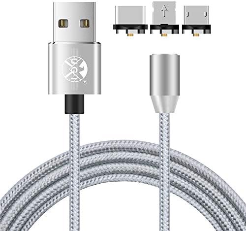 UGI Magnetic Charger Cable 3 in 1 Charging Cable Micro USB Type C USB C 6.6ft Nylon Braided LED Light Magnetic Phone Charging Cord Compatible with Android,Phone,Smartphone,Tablet,All Phone Devices