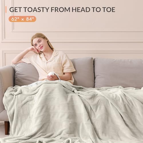 Image of HOMLYNS LuxeHeat Heated Blanket Electric Blanket Twin Size, Soft Flannel Sherpa Heating Blanket with 10 Heat Settings, 1-10 hrs Timer Auto Shut Off (62x84 inches, Cream), Only for 120V Voltage Use