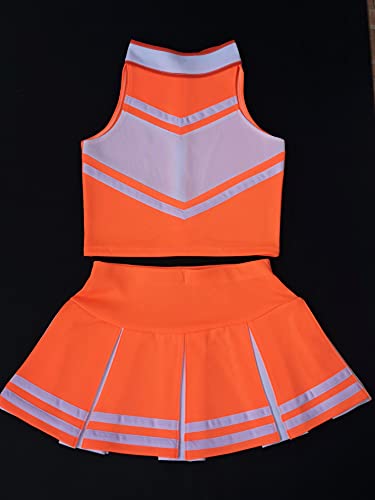 Total 2550 Little Girls' Cheerleader Cheerleading Outfit Uniform Costume Cosplay Neon Orange/White (S / 2-5) - Thumbnail 5