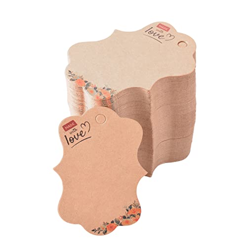 Gicohi 200 Pack Blank Labeling Tags With Jute Twine, Made With Love Template Tags 4.8X7Cm (Kraft Paper) #TOP4