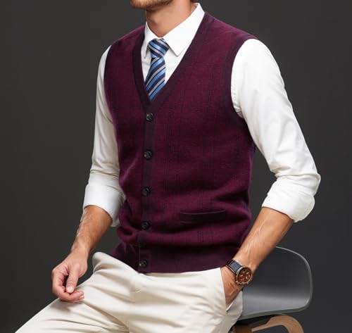 2025 Winter Men's Cable Knit Sweater Vest 100% Wool V Neck Button Down Sleeveless Cardigan Vest3