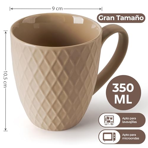 Miniatura 7 de Miamio - 6 X 400 Ml - Juego De Tazas De Café - Taza De Cerámica Moderna En Mate - Taza De Café Grande - Colección Palmanova Beis