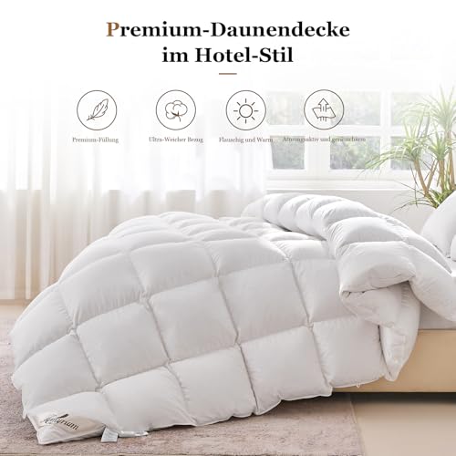 Homyrium Daunendecke 135x200 Winter Bettdecke 135x200 Daunen Winterdecke Warm Daunenbettdecke Federbettdecke Steppdecke, Füllgewicht: 1600gr Oeko-TEX und RDS Zertifiziert