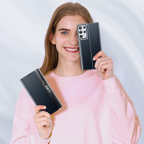 Coque de téléphone S21 Ultra de luxe en polycarbonate et cuir bleu