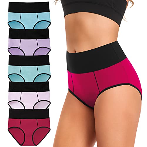 Plus Size Womens Cotton Underwear High Waist Full Coverage Soft Breathable No Muffin Top Briefs Panties for Women