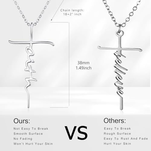 PRAYMOS Faith Cross Necklace for Women 925 Sterling Silver Pendant Necklace With Birthstone Initial Christian Religious Confirmation Baptism Christmas Gifts4