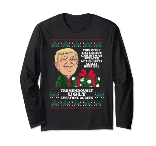 Donald Trump camisola de natal feio tremendamente feio divertida manga comprida, Preto