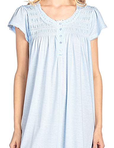 Casual Nights Women's Short Sleeve Smocked And Lace Nightgown - Blue - Large - Thumbnail 5