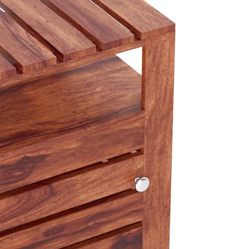 Image of Amazon Brand - Solimo Solid Sheesham Wood Poshe Side Table with Bottom Shelf and Cabinet (Natural Finish)