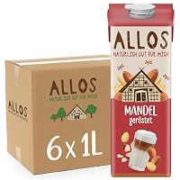 Allos Bio geröstete Mandel Drink| Milchalternative | Drink auf Pflanzenbasis | schäumbar | vegan | laktosefrei | glutenfrei | 0% Zucker | 1 Liter (6 Stück)