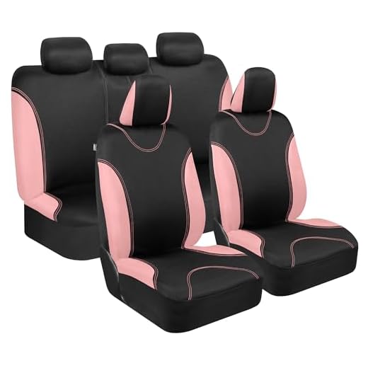 BDK UltraSleek Pink Seat Covers for Cars, Two-Tone Front with Matching Back Car Seat Cover, Made to Fit Most Auto Truck Van SUV, Interior Car Accessories, Full Set