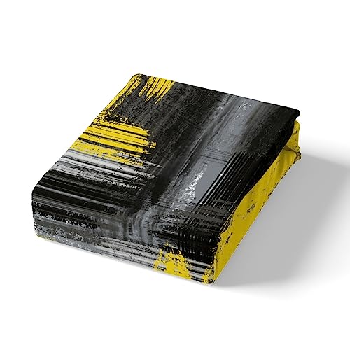 Yellow Black and Grey Duvet Cover Abstract Yellow and Black Comforter Cover Geometric Artistic Smear Bedding Set for Kids Boys Girls Abstract Graffiti Art Bedspread Cover Bedclothes Single - Image 4